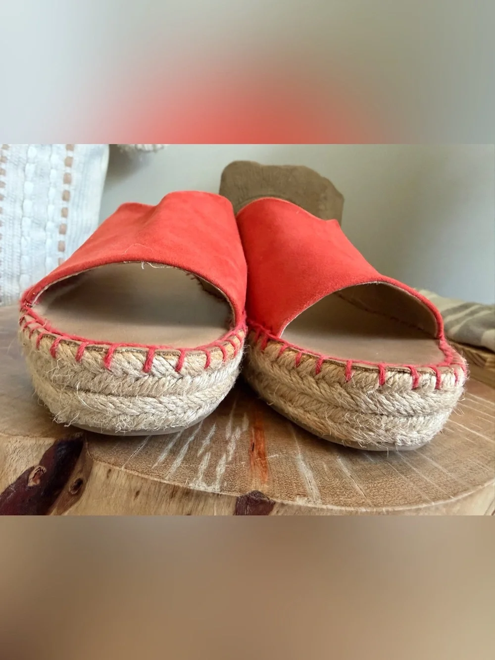 Franco Sarto Pine Espadrille Orange Suede Open-Toe Platform Slide